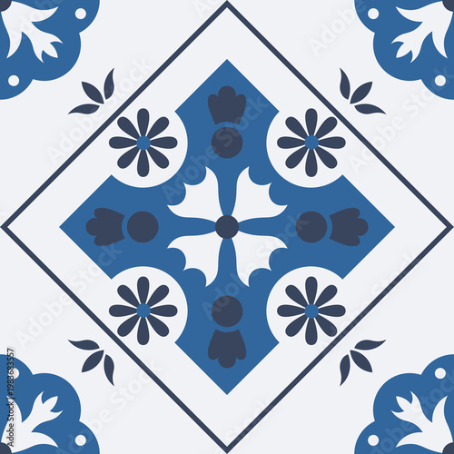 Traditional mexican and portuguese porcelain ceramic tile patterns. Azulejo, talavera mediterranean patchwork tile vector illustration set