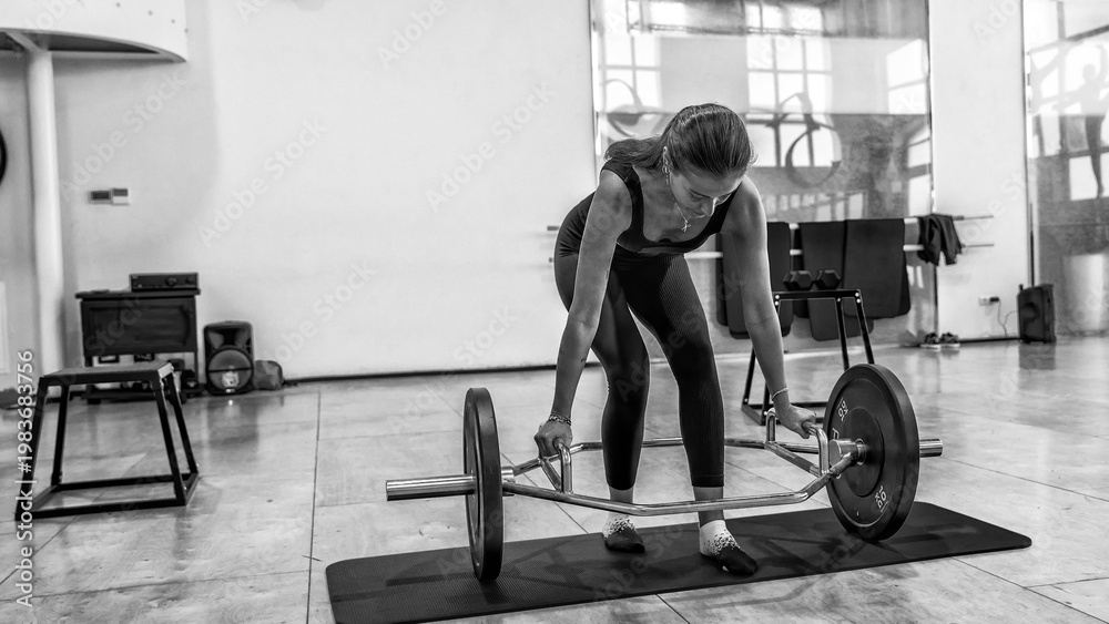 Fototapeta premium Physical rehabilitation exercises with weights in the gymnasium