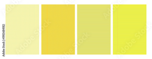 Set of yellow legal pad pages with lined or grid designs