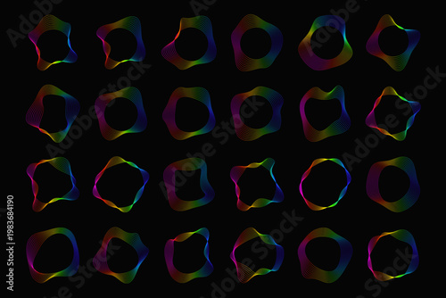 Set of fluid circular frames with multicolored wavy contours