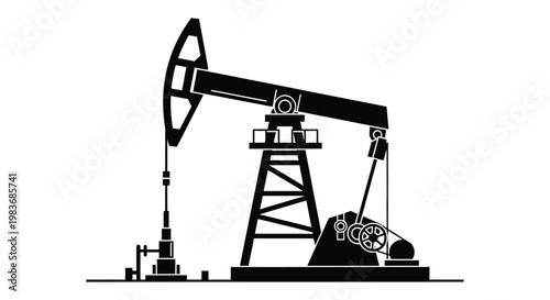 A stark black and white depiction of a classic oil pump rig showcasing industrial machinery and energy production a dramatic silhouette high quality professional