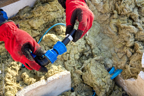 For connection of HDPE pipes are used fittings with compression ring.