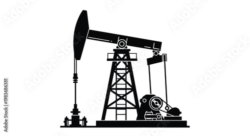 A stark black and white illustration depicts an oil pump or derrick a symbol of energy production and industry in silhouette high quality professional
