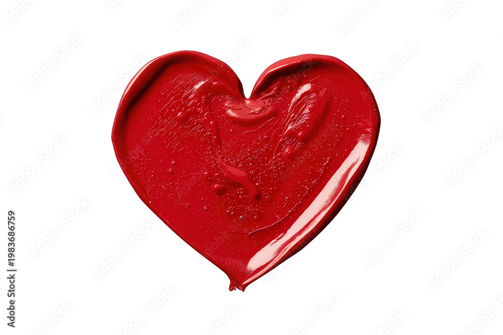 Fototapeta premium Red heart paint smear creating romantic love symbol with glossy lipstick texture on transparent background