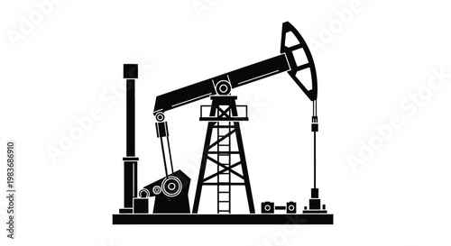 A stark black silhouette depicts an oil pump jack a common sight in petroleum extraction landscapes silhouette high quality professional detailed modern elegant stylish