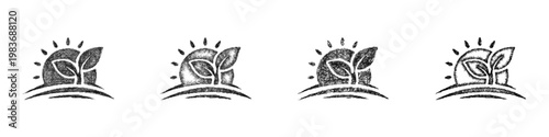 Sketch plant and sun logo design set