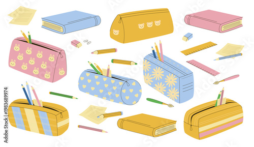 Pencil Case With Stationery Cartoon