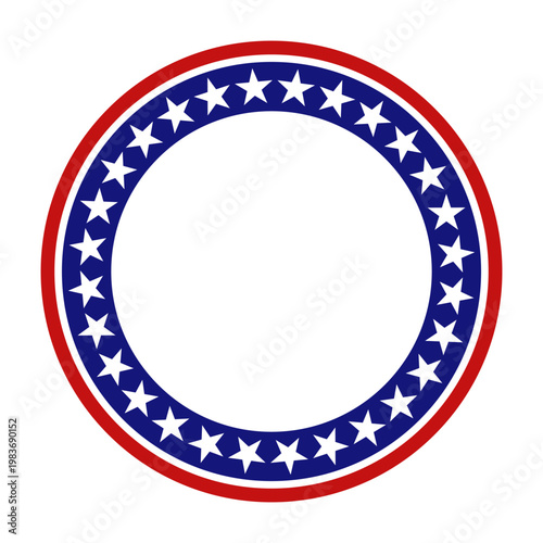 American patriotic circular frame with white stars on blue and red round borders. Vector illustration