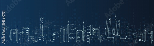 Barcelona Smart City Skyline Vector in Circuit Board Style Futuristic Technology Background