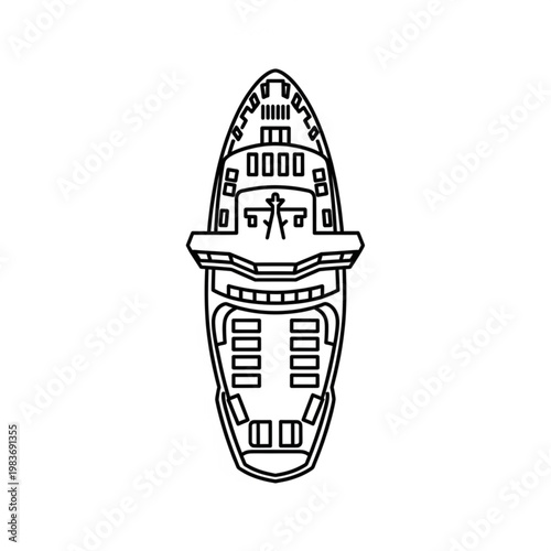 Top down view line art icon of a cruise ship
