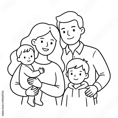 Happy family of four with parents and two children black and white children daughter together portrait connection