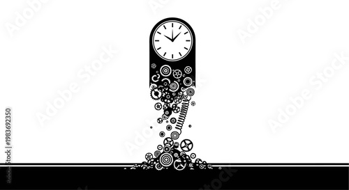 A clock with gears spilling out.