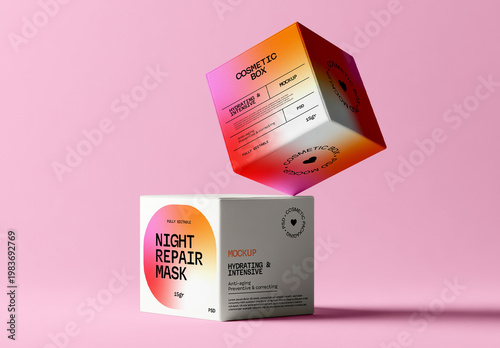 Floating Cosmetic Box Packaging Mockup on Solid Background