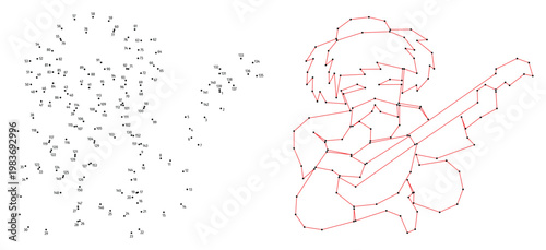 A medieval singer plays the domra. Connect the dots educational drawing game. Dot to dot by numbers puzzle. Google Font Fira Sans Condensed.