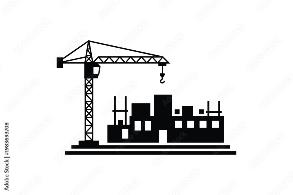 Obraz premium Construction site icon with crane development