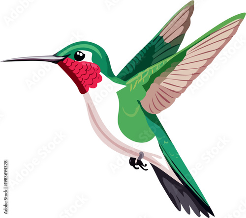 Realistic Hummingbird Hovering Full Body with Vibrant Feathers