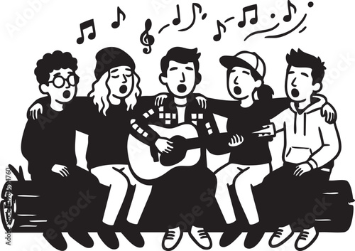 Black silhouette group of musicians playing instruments