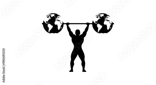 Man lifting globe weights in silhouette.