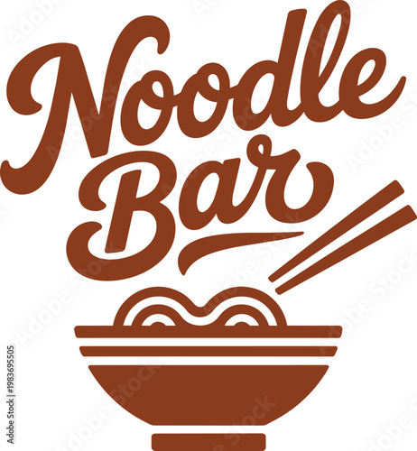 Noodle Bar logo with chopsticks and bowl on transparent for food typography and menu design