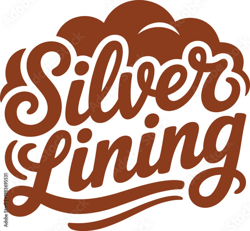 Silver Lining hand-drawn script typography in brown with cloud on transparent in outline style