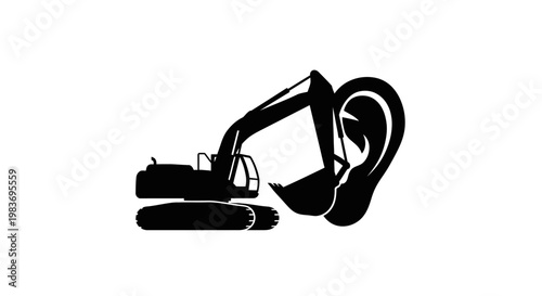 Black silhouette of an excavator machine.