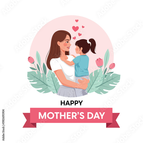 Happy mother's day illustration a loving embrace between mother and daughter