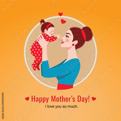 Mother and baby illustration for happy mother's day celebration