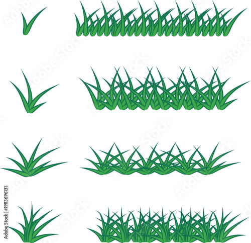 Green grass silhouette. Cartoon lines of plants and shrubs for boarding and framing, eco and organic logo element. Vector set spring field planting shapes lawn or borders garden on white background