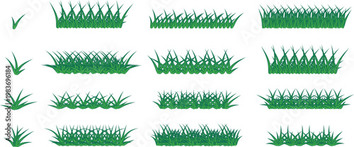 Green grass silhouette. Cartoon lines of plants and shrubs for boarding and framing, eco and organic logo element. Vector set spring field planting shapes lawn or borders garden on white background