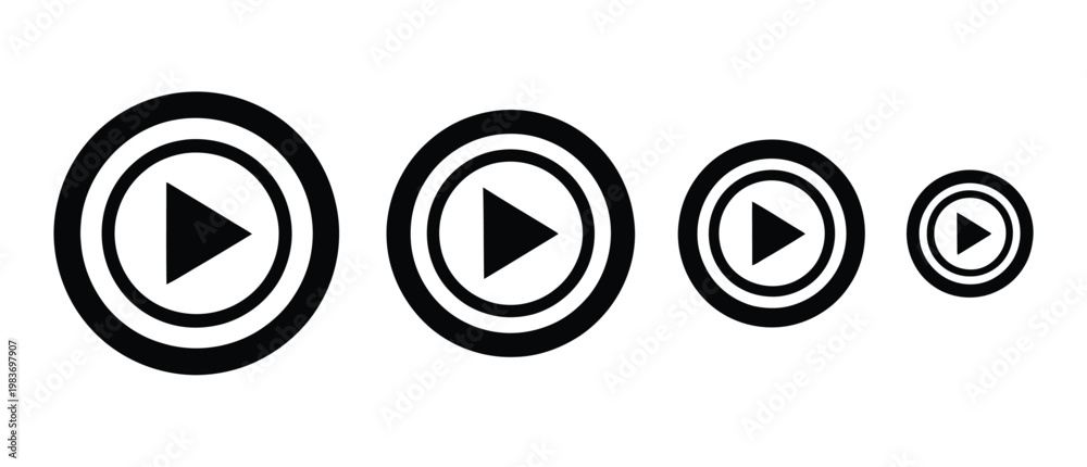 Fototapeta premium Play button circle icon vector set, media player symbols in outline and bold styles for video, audio, streaming apps, and UI controls