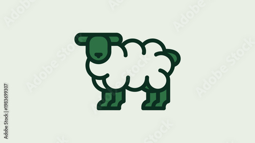 Minimalist sheep icon vector, stylized green and white lamb illustration, modern farm animal logo design, flat line art livestock character
