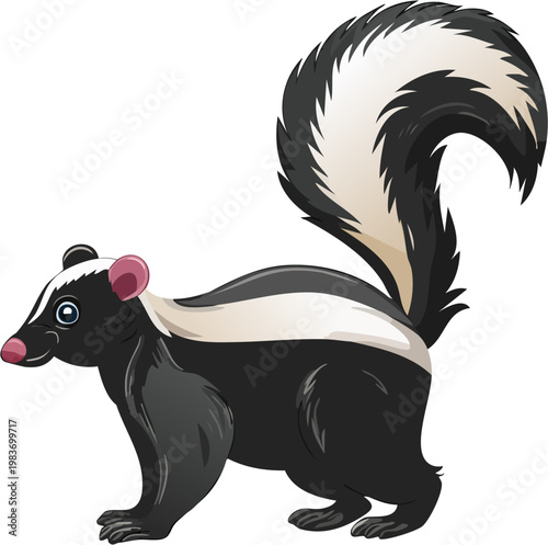 Realistic Skunk Standing Full Body with Black and White Stripes