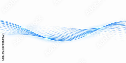 This abstract blue wave background features a digital vector design with curved lines and a halftone pattern, creating a professional motion texture for a modern technology wallpaper or business backd