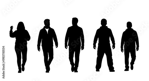 Diverse Group of People Silhouettes Walking Together, Representing Community and Lifestyle