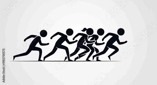 Diverse group of runners in dynamic poses, people competing in a race