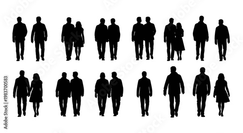Diverse Group of Silhouettes Walking Together Showing People in Motion