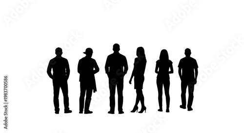 Diverse Group of Six Business People Silhouettes Standing Together