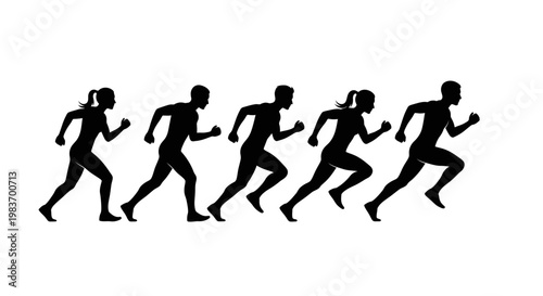 Diverse Runners Silhouettes: Men and Women Competing in a Race