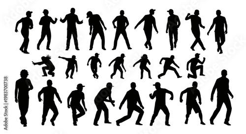 Diverse Silhouettes of People in Dynamic Poses and Various Actions