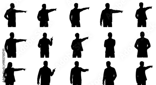 Diverse Silhouettes of People Pointing in Various Directions