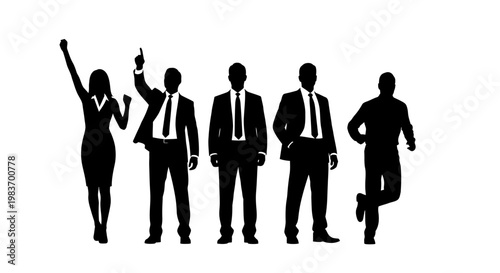 Diverse Team Silhouettes: Business Professionals Celebrating Success and Teamwork