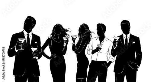Elegant Group of People Holding Cocktails at a Formal Event