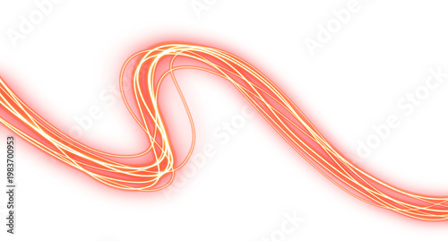 Cyber orange Wavy Glowing Light Curve Transparent Background