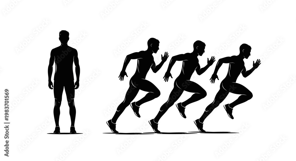Fototapeta premium Male Runners Sprinting Black Silhouettes Representing Speed and Competition