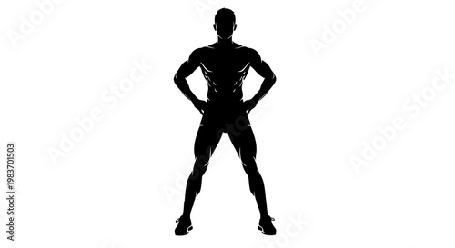 Silhouette of a Muscular Man Flexing, Ready for Competition or Training