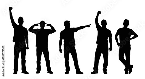Group of Men Silhouettes Showing Different Poses Like Pointing, Triumph and Thought