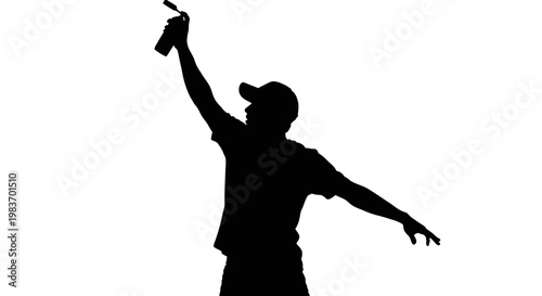 Silhouette of a Person Holding a Spray Can and Wearing a Cap