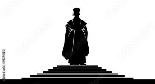 Silhouette of a person in academic regalia standing on stairs, symbolizing achievement and education