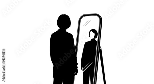 Silhouette of a Person Observing Their Reflection in a Floor Mirror
