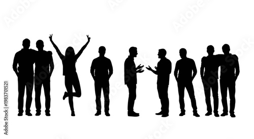 Fotografía Group Of People Silhouettes Showing Friendship, Conversation, And Celebration Po
